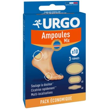 URGO - Pansements Ampoules Mix - Technologie Hydrocolloide - Pack familial de 10 pansements