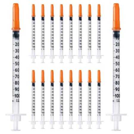 Lot de 20 tubes en plastique de 1 ml/cc 30G (0,3 x 12,7 mm), outils de mesure polyvalents, emballés individuellement (30G 1/2