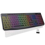 TECURS Clavier Gamer Sans Fil - Clavier Ordinateur Silencieux avec Contrôle Média AZERTY Rétroéclairé, USB Clavier Ergonomique et Étanche, 3 Tons