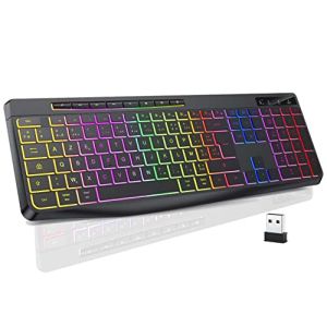 TECURS Clavier Gamer Sans Fil - Clavier Ordinateur Silencieux avec Contrôle Média AZERTY Rétroéclairé, USB Clavier Ergonomique et Étanche, 3 Tons