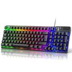 TECURS Clavier Gamer Semi-Mécaniques, 19 Keys Anti-Ghosting Rétroéclairage LED, Multimédia, Silencieuses, Clavier Gaming Membrane AZERTY, Étanche