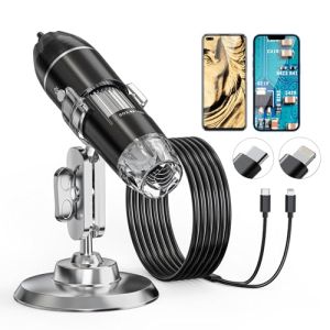 Microscope numérique USB, AOPICK Caméra de Endoscope à Grossissement 50X-1600X, Microscope Digital Portable avec 8 Lumières LED pour Android (U...