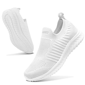 Basket Femme Respirantes Slip On Pour Sneakers Femmes Chaussure De Running Fitness Légères Sneakers, Blanc, 41 EU