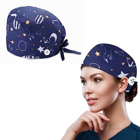 SJBAUTYO 1 Pièces Chapeaux de Travail,Femme Bonnet de Travail Réglable avec Boutons Calot,Unisexe Chapeau de beauté avec Bandeau Absorbant, pour...