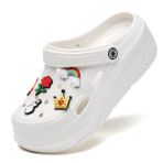 Platform Clogs pour Dames Sabots de Loisirs et vêtements de Sport Tongs de Sanitaire avec Charms Chaussons de Wedge Blanc,40