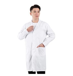 Blouse Blanche Lycée Coton, Blouse Chimie Laboratoire, Femme Homme Manche Longue Blouse de Médecin Médical avec Poche et Bouton pour Chimie étu...