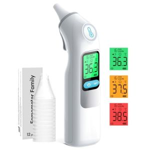 Ear Thermometer, Professional Accuracy, 3-Color Fever Alert Code, Silent Mode, Reading Storage, with 24 Probe Covers