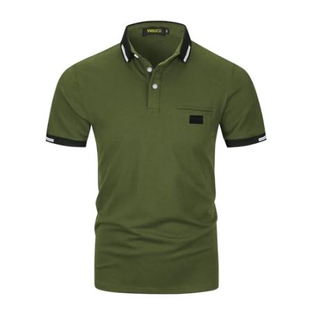 VMSUCIJ Polo Homme à Manches Courtes Taille Véritable 100% Coton Confort Golf Tennis Shirt avec Poche M-3XL,39 Vert Armée,L