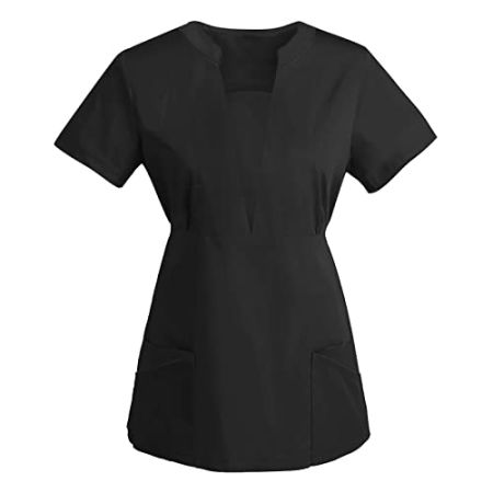 White Short Sleeve Professional Aesthetician Tunic Blouse with V-Neck