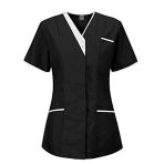 Esthetician Work Blouse V-Neck Tunic Short Sleeve Professional Uniform