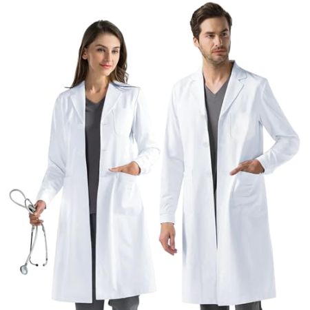 AUYAO Blouse Laboratoire Blouse Blanc Homme Femme Blouse Chimie Laboratoire Blouse Manches Longues Blouse Blanche de Médecin Blouse Blanc Lycée a...