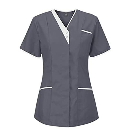 Generic Women's Tunic V-Neck Short Sleeve Work Uniform for Beauticians