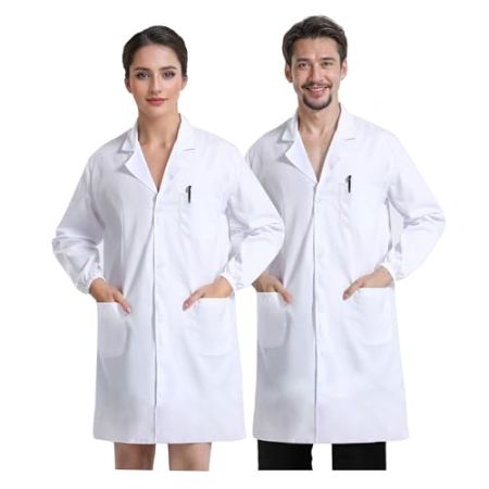 JXCTNNU Blouse Blanche Blouse Laboratoire Scolaire de Chimie Blouse de Médecin pour Homme Femme louse Chimie Lycee Longues Blouse de Médecin avec...