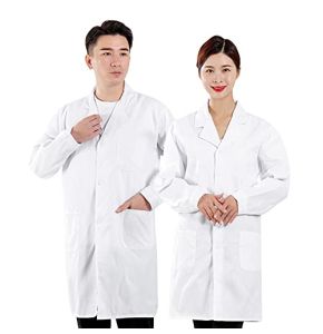 Blouse Blanche Chimie Lyce pour Femmes Hommes DéContracté à Manches Longues Ave Boutons 100% Coton Blouse Blanche Collège,Blouse De Laboratoire...