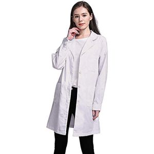 NAJZYBA Blouse Blanche Chimie Lycee Coton laboratoire Blouse Medicale blanc manches longues Blouse medicale femme/homme convient (FR/ES, Alpha/lett...