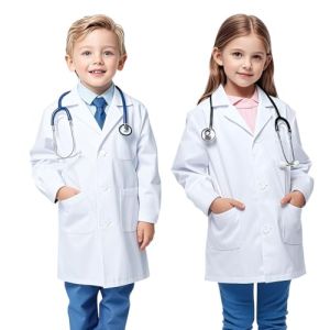 AUYAO Blouse de Laboratoire Enfant Fille Garçon Costumes Blouse Blanche de Médecin Chimie, Manche Longue Blouse Blouse Sciences avec Poche pour C...