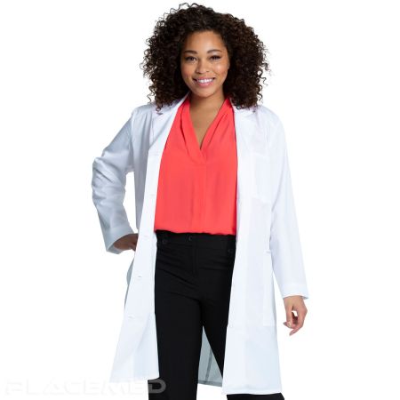 37-Inch Center Back Length White Lab Coat – Project Lab Collection by Cherokee – Knit Details, Side Access Slits