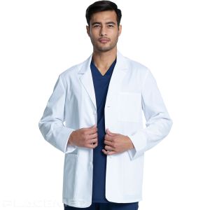 30" Men's Consultation Lab Coat in White - Notched Lapels - Polyester & Cotton Twill