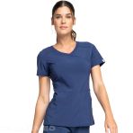 Mock Wrap Top in Navy - Infinity - Polyester & Spandex Poplin