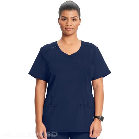 Round Neck Top in Navy - Moisture Wicking - Wrinkle-Resistant - Easy Care - 360° Stretch