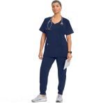 Round Neck Top in Navy - Moisture Wicking - Wrinkle-Resistant - Easy Care - 360° Stretch