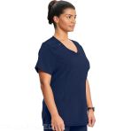 Round Neck Top in Navy - Moisture Wicking - Wrinkle-Resistant - Easy Care - 360° Stretch