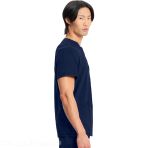 Men's Round Neck Top in Navy - Knit Details, Rib-knit Details, Front Shoulder Yoke