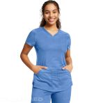 Tunique Cherokee À Col En V Pour Femme Douce Bien Ajustée Avec Maille Respirante Fentes Latérales Détails En Tricot Et Ourlet Type Shirttail - Bleu Marine V 10390