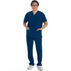 Men's Medical Tunic With V-Neck - Dickies Brand - 2 Side Slits - 4 Practical Pockets - Navy