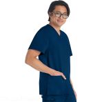 Men's Medical Tunic With V-Neck - Dickies Brand - 2 Side Slits - 4 Practical Pockets - Navy