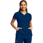 Cherokee V-Neck Tunic For Women Soft Well-Fitted With Breathable Mesh Side Vents Knit Details And Shirttail Hem - Navy