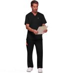 Men's V-Neck Tunic Ultra Soft Breathable And Easy Care 3 Pockets And Side Vents - Black