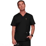 Men's V-Neck Tunic Ultra Soft Breathable And Easy Care 3 Pockets And Side Vents - Black