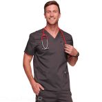 Men's V-Neck Tunic Ultra Soft Breathable And Easy Care 3 Pockets And Side Vents - Black V 10401