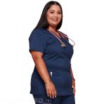 Cherokee Nurse Tunic - V-Neck Stretch Medical Top for Comfort and Durability - Navy