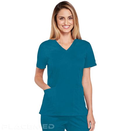 Cherokee Women's V-Neck Hospital Tunic with 3 Pockets - Ultra Soft and Breathable - Caribbean Blue