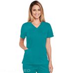 Cherokee Women's V-Neck Hospital Tunic with 3 Pockets - Ultra Soft and Breathable - Caribbean Blue V 6304