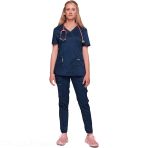  Tunique Infirmière Moderne - Top en Col V Ultra Soft, Durable et Respirant - Bleu Marine