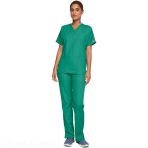 Women's V-neck medical tunic - Polyester and cotton poplin - Comfortable - Surgical Green