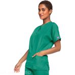 Women's V-neck medical tunic - Polyester and cotton poplin - Comfortable - Surgical Green