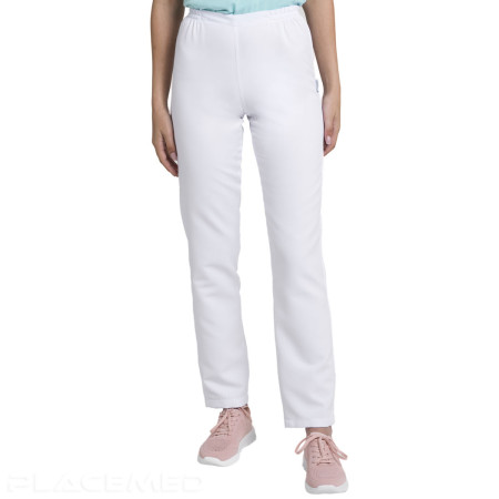 Pantalon Infirmière Coupe Slim Fit Elastiqué - Creyconfé Santander en Microfibre Anti-taches et Antibactérienne - Blanc