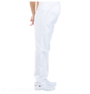 Pantalon de Maternité Blanc pour Infirmière - Creyconfé TERUEL Taille Elastique Ajustable par Bouton