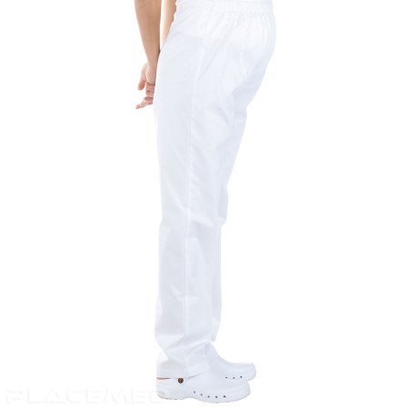 Pantalon de Maternité Blanc pour Infirmière - Creyconfé TERUEL Taille Elastique Ajustable par Bouton