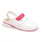 Feminine Breathable and Non-slip Medical Clog - MAR model with Wedge Heel - White/Fuchsia