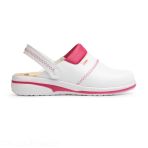 Feminine Breathable and Non-slip Medical Clog - MAR model with Wedge Heel - White/Fuchsia