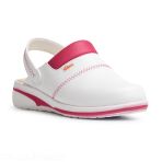 Feminine Breathable and Non-slip Medical Clog - MAR model with Wedge Heel - White/Fuchsia