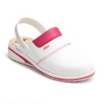 Feminine Breathable and Non-slip Medical Clog - MAR model with Wedge Heel - White/Fuchsia