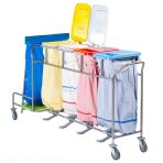 Trolley For Dirty Laundry Bags With Waste Collector Pedal Lids Without Portfolio Bags - Capacity 4 Bags In-line