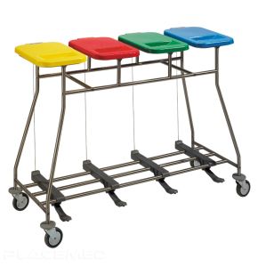 Bag Cart for the Collection and Sorting of Soiled Laundry in Stainless Steel with Pedal-Operated Lids