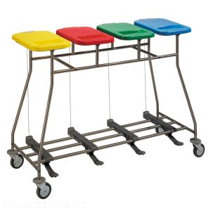 Bag Cart for the Collection and Sorting of Soiled Laundry in Stainless Steel with Pedal-Operated Lids